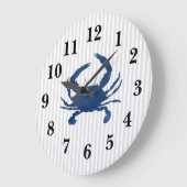 Blauwe krab Nautical Stripe Large Clock Grote Klok (Hoek)