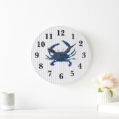 Blauwe krab Nautical Stripe Large Clock Grote Klok (Huis)
