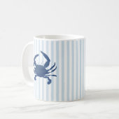 Blauwe krab Nautical Stripe Patroon Koffiemok (Voorkant links)