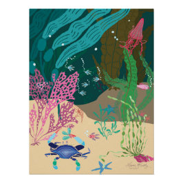 Blauwe Krab Oceaan Tuin 20" x 26,67" Perfect Poster