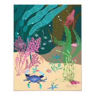 Blauwe Krab Oceaan Tuin Foto Print 11"x14" Afdruk
