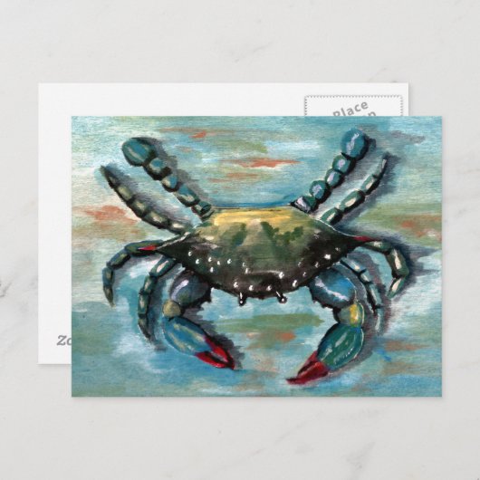 Blauwe krab op blauw briefkaart (Voorkant / Achterkant)
