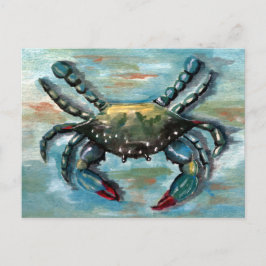 Blauwe krab op blauw briefkaart