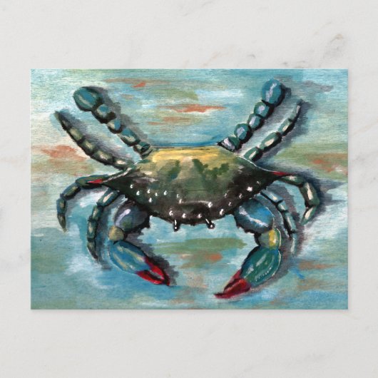 Blauwe krab op blauw briefkaart (Voorkant)