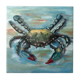 Blauwe krab op blauw tegeltje