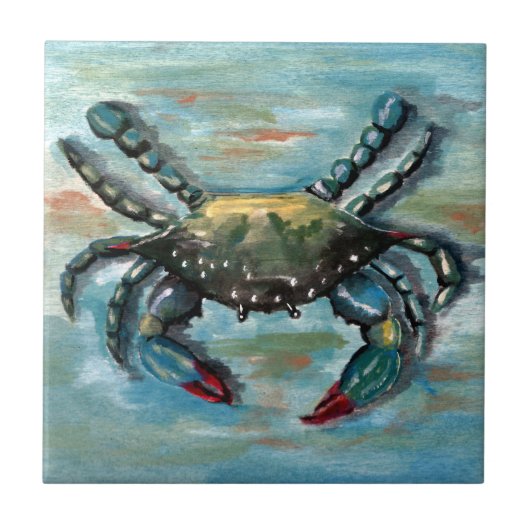 Blauwe krab op blauw tegeltje (Voorkant)