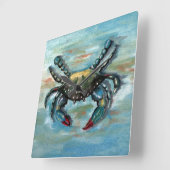 Blauwe krab op blauw vierkante klok (Hoek)