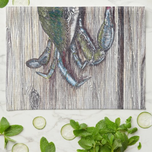 Blauwe krab op Dock Kitchen Towel Theedoek (Gevouwen)