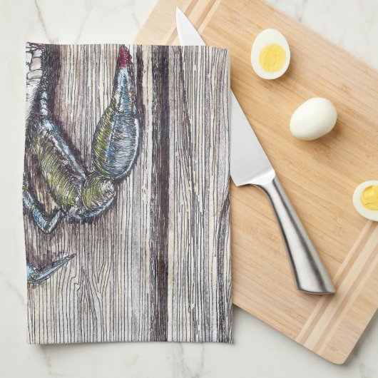 Blauwe krab op Dock Kitchen Towel Theedoek (Quarter Fold)