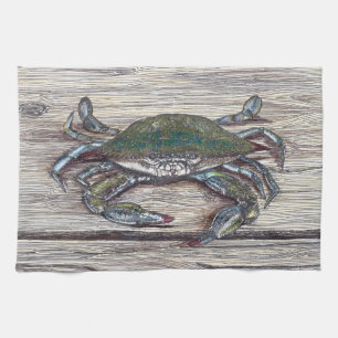 Blauwe krab op Dock Kitchen Towel Theedoek