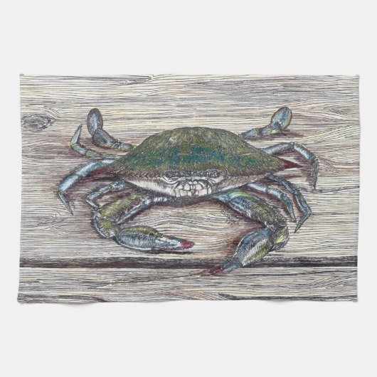 Blauwe krab op Dock Kitchen Towel Theedoek (Horizontaal)