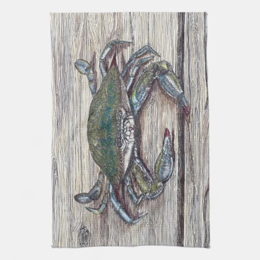 Blauwe krab op Dock Kitchen Towel Theedoek (Verticaal)