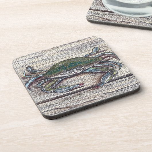 Blauwe krab op Dock Onderzetter Set (Linkerzijde)