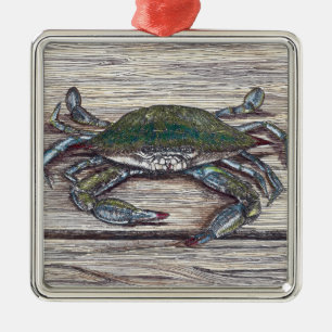 Blauwe krab op Dock Premium-Ornament Metalen Ornament