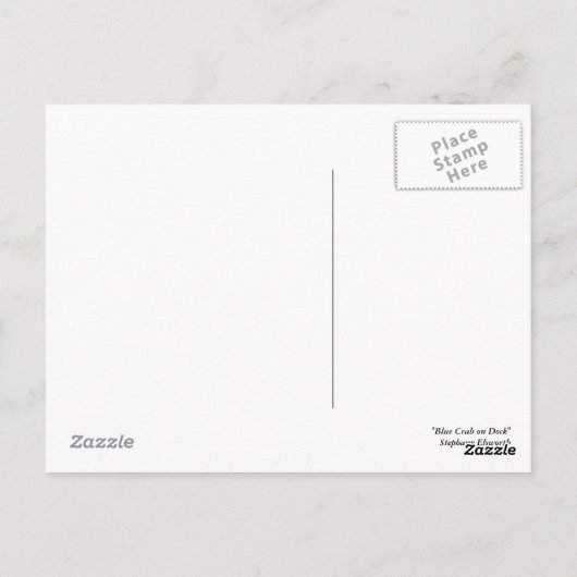 Blauwe krab op dok briefkaart (Achterkant)