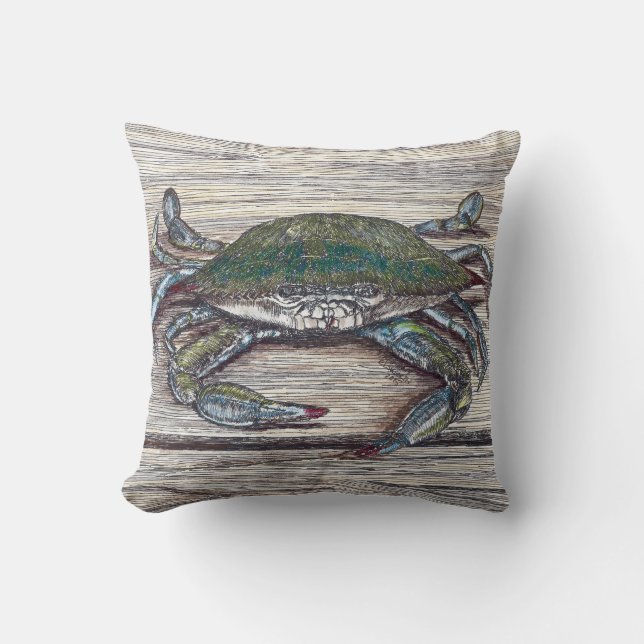 Blauwe krab op dok Sierkussen (Voorkant)