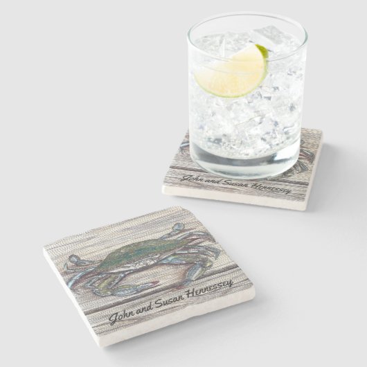 Blauwe krab op dok stenen onderzetter (Zijkant)