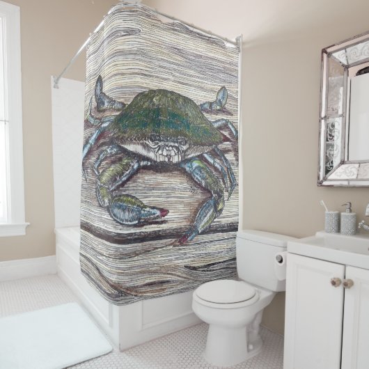 Blauwe krab op dokketalgordijn douchegordijn (In situ)