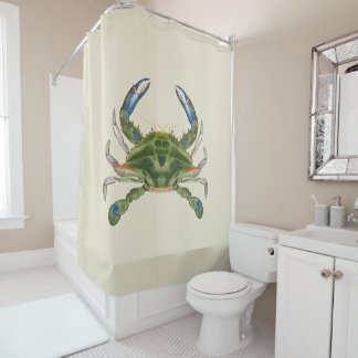blauwe krab op een crème achtergrond douchegordijn