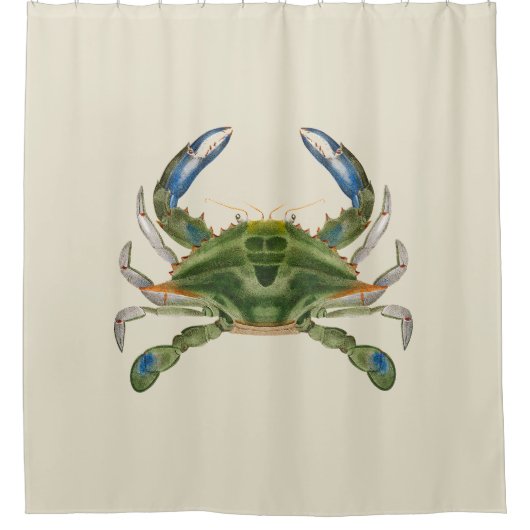  blauwe krab op een crème achtergrond douchegordijn (Voorkant)