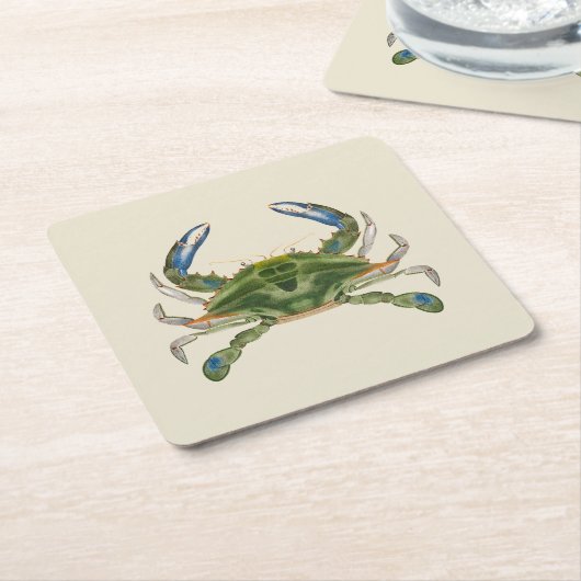  blauwe krab op een crème achtergrond kartonnen onderzetters (Schuin)