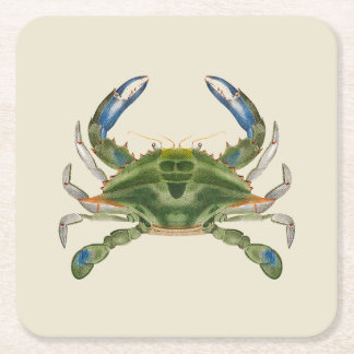 blauwe krab op een crème achtergrond kartonnen onderzetters