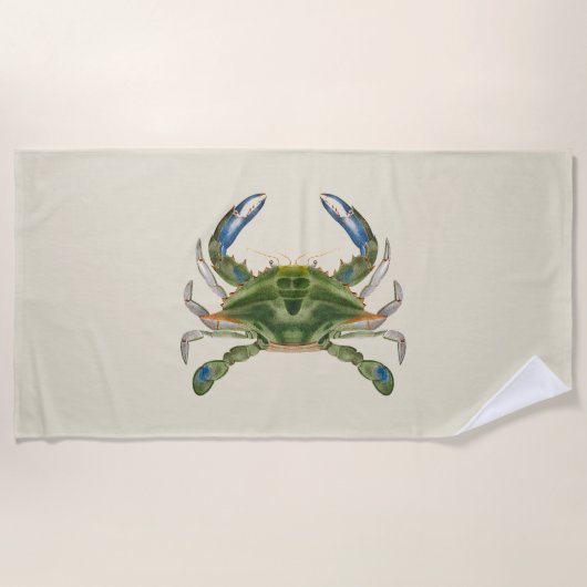  blauwe krab op een crème achtergrond strandlaken (Voorkant)