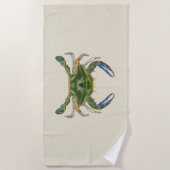  blauwe krab op een crème achtergrond strandlaken (Voorkant)