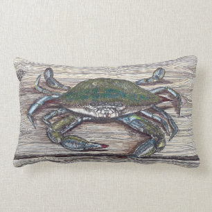 Blauwe krab op het Sierkussen van de Dok Lumbar Kussen