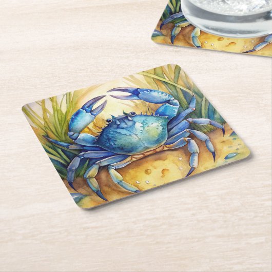 Blauwe krab op het strand kartonnen onderzetters (Schuin)