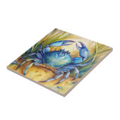 Blauwe krab op het strand tegeltje (Zijkant)