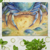 Blauwe krab op het strand theedoek (Gevouwen)
