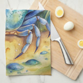 Blauwe krab op het strand theedoek (Quarter Fold)