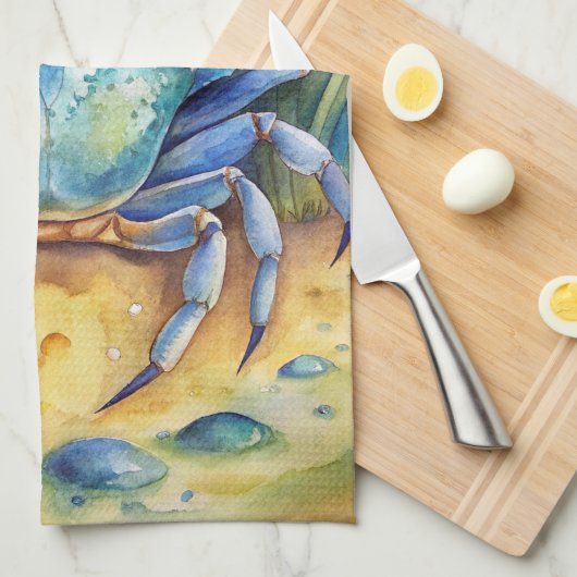 Blauwe krab op het strand theedoek (Quarter Fold)