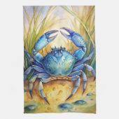 Blauwe krab op het strand theedoek (Verticaal)