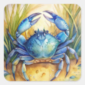 Blauwe krab op het strand vierkante sticker (Voorkant)