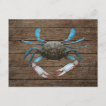 Blauwe krab op houten Briefkaart