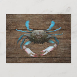 Blauwe krab op houten Briefkaart