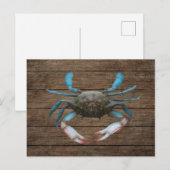Blauwe krab op houten Briefkaart (Voorkant / Achterkant)