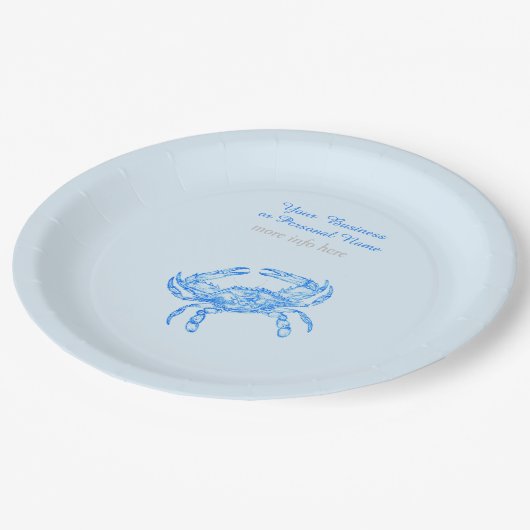  blauwe krab op maat papieren bordje (Gekanteld)