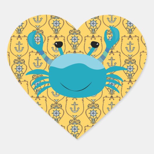 Blauwe krab op Nautical Anchor Heart Sticker (Voorkant)