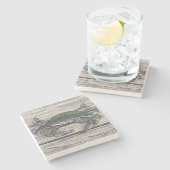 Blauwe krab op Onderzetter met dokksteen (Zijkant)