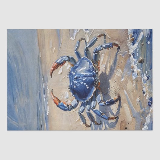 Blauwe Krab op Strand Tissuepapier (Voorkant)