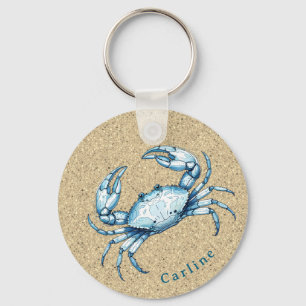 Blauwe Krab op Zandige Achtergrond Sleutelhanger