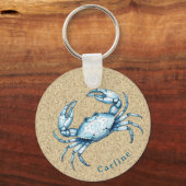 Blauwe Krab op Zandige Achtergrond Sleutelhanger (Achterkant)