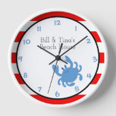 Blauwe krab Red Nautical Personalised Wall klok (Voorkant)