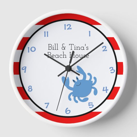 Blauwe krab Red Nautical Personalised Wall klok (Voorkant)