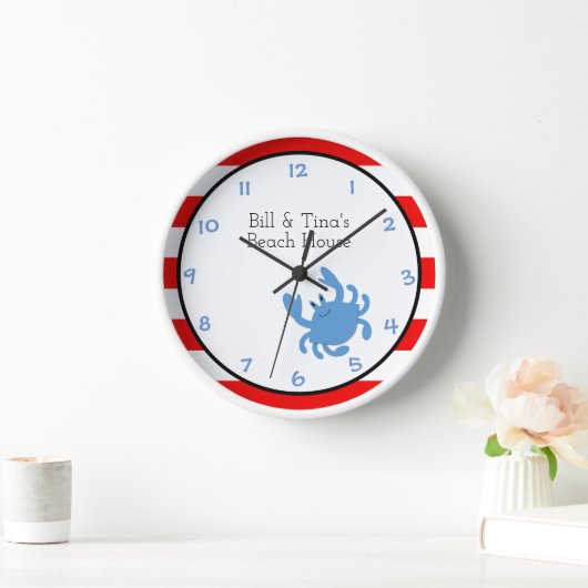 Blauwe krab Red Nautical Personalised Wall klok (Huis)