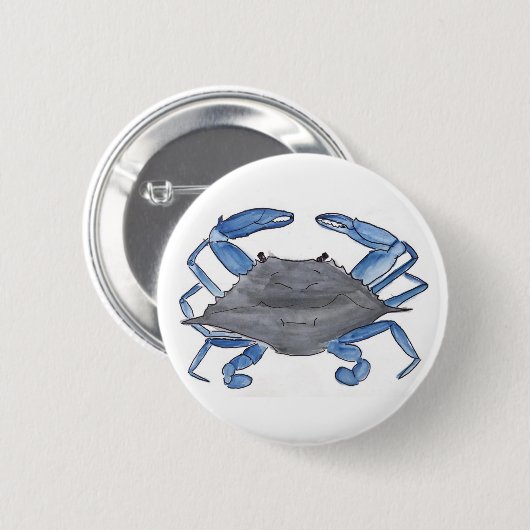 Blauwe krab ronde button 5,7 cm (Voorkant /achterkant)
