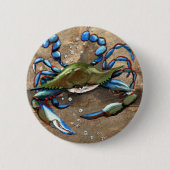 Blauwe krab ronde button 5,7 cm (Voorkant)